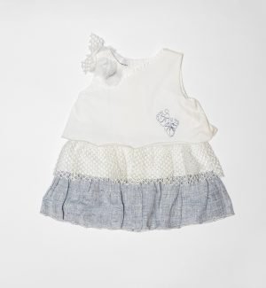 Completo bianco e grigio fiocco a intarso