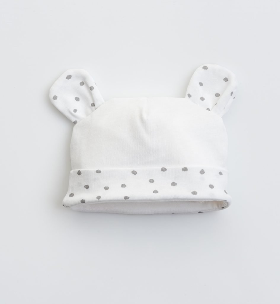 Cuffia bianca con pois grigio chiaro