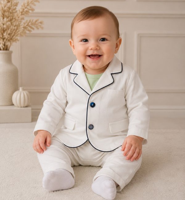 Giacca bianca rifiniture blue