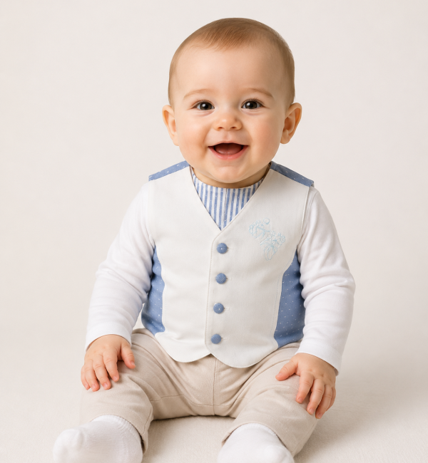 Gilet bianco e azzurro